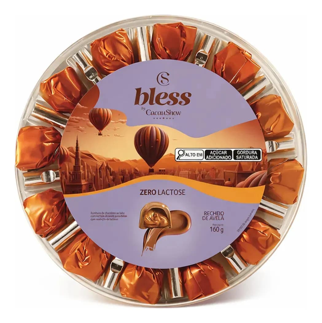 Caixa Bombom Bless Zero Lactose Cacau Show Avelã 160g