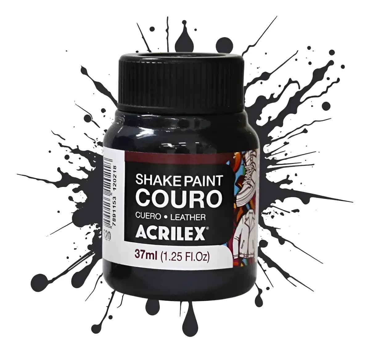 Tinta Para Couro Shake Paint 37ml Acrilex 520 Preto Jaqueta 520 Preto