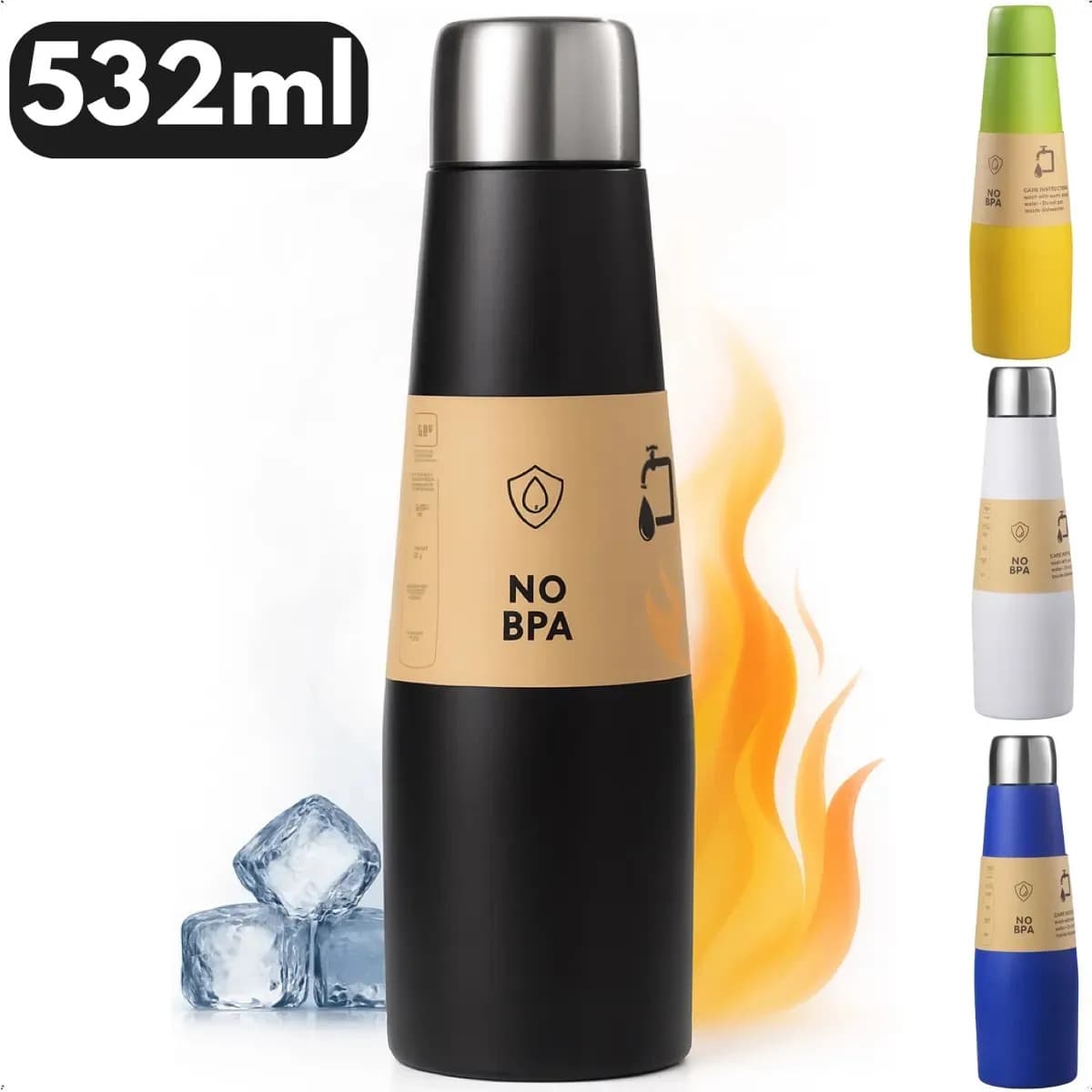 Garrafa Termica 500ml Squeeze Garrafinha de Agua Academia Esportiva BPA Free Para Cafe Água Quente Fria Gelada Treino Trabalho Escola Fiszman Preta