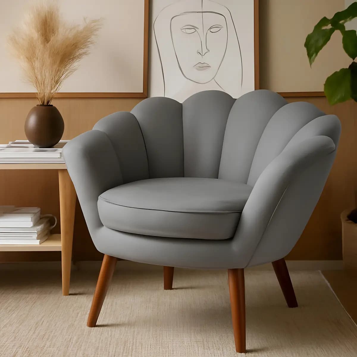 Poltrona Decorativa Pétala Suede Cinza