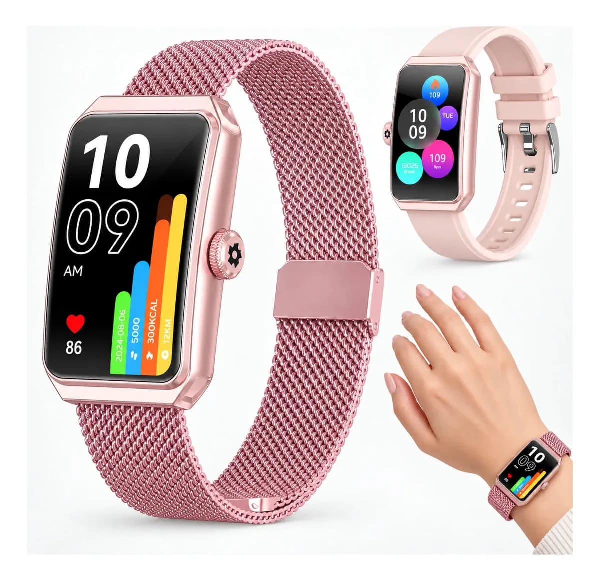 Rosa Smartwatch Feminino Smartwatch Quadrado Feminino Relogio Bluetooth Relogio Inteligente Digital Para Mulheres Monitora Batimentos Notificações Chamadas Resistente Agua Uso Diario