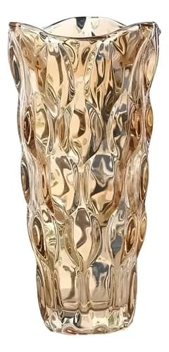 Vaso De Vidro Grosso Primeira Linha Flores, Decoração, Sala Cor Ambar Lapidado