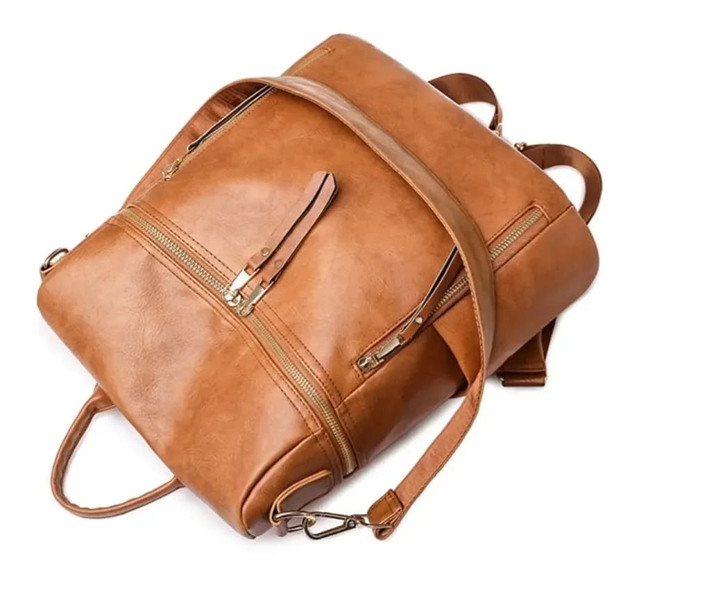 Mochila Com Bolsa Maquiagem Moda Diaria Cor Marrom Desenho Do Tecido Pu