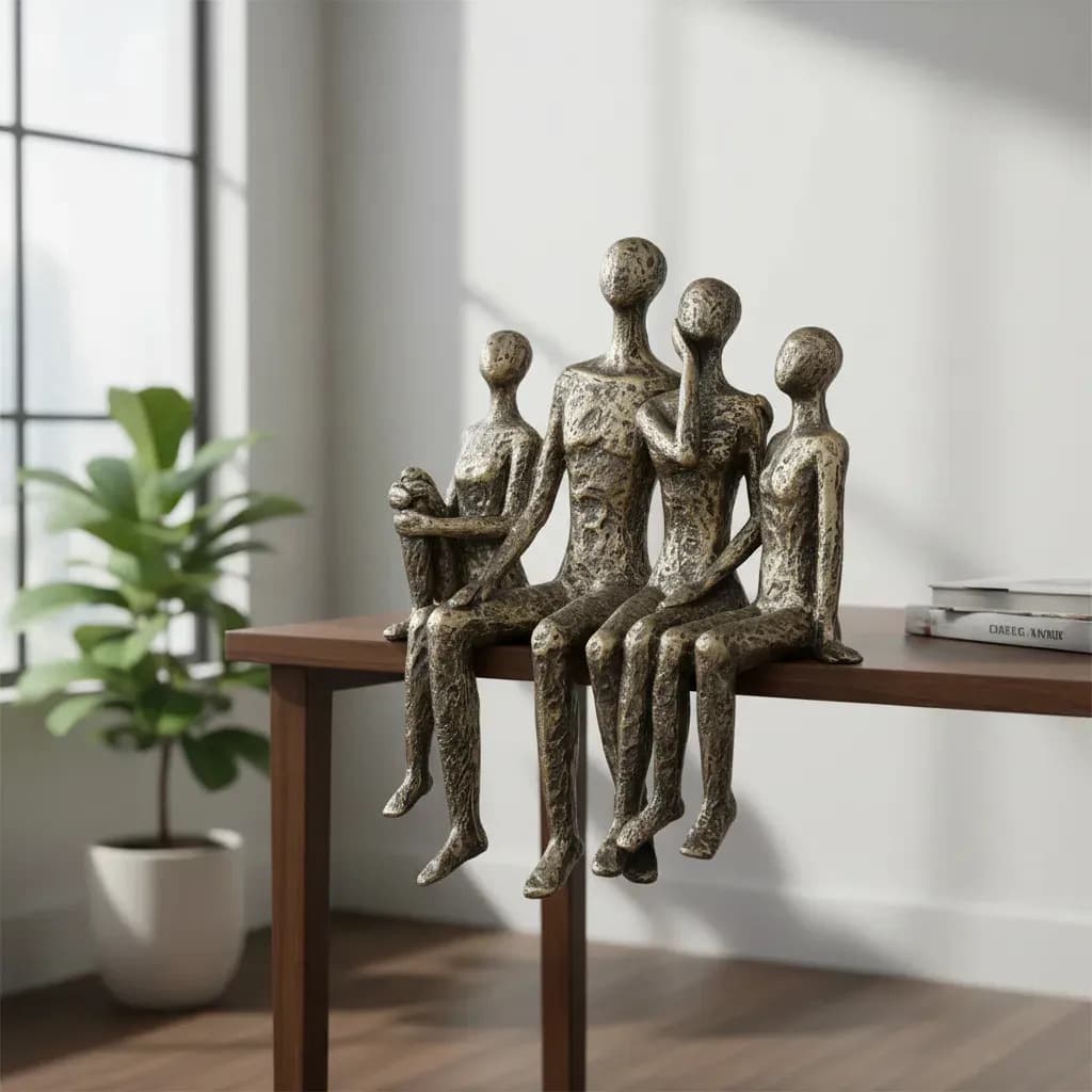 Escultura Decorativa Família Em Poliresina Moderna Dourada Escultura Família Dourada