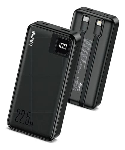 Power Bank 20000mah Portátil Carga Rápida Leve Seus Cabos Embutidos Usb-c E O Display Prático Carregamento Rápido 22.5w Para iPhone Samsung E Mais Essencial Para Viagem Preto