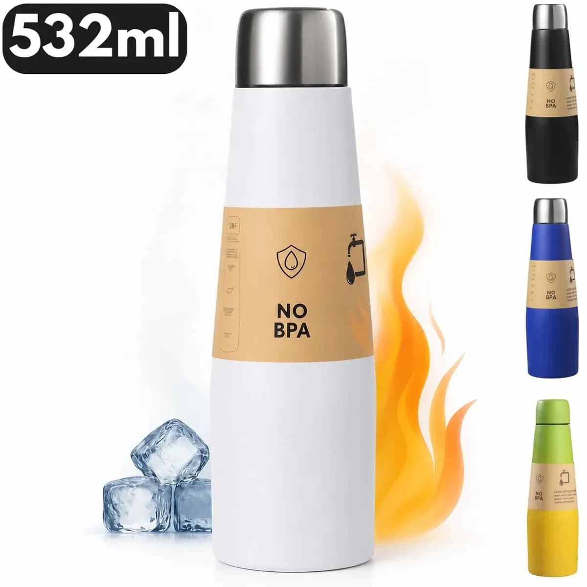 Garrafa Termica 500ml Squeeze Garrafinha de Agua Academia Esportiva BPA Free Para Cafe Água Quente Fria Gelada Treino Trabalho Escola Fiszman Branca