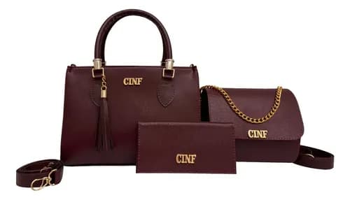 Kit Bolsas Feminina Transversal Média + Tira Colo + Carteira Cor Bordô