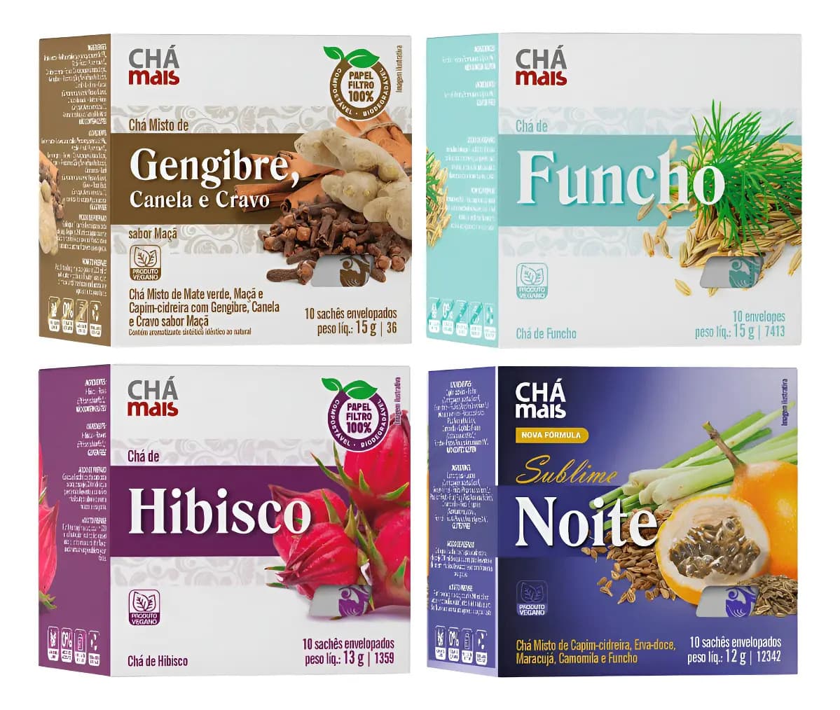 Kit Chá Gengibre + Funcho + Hibisco + Sublime Noite -chámais