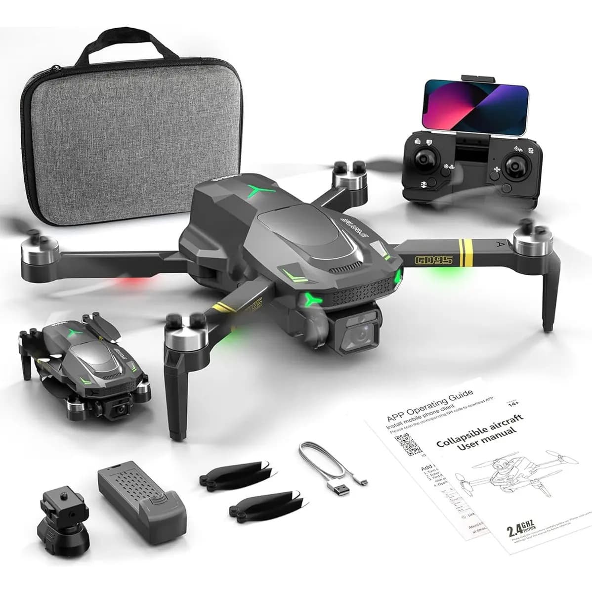 Drone com câmera, drone dobrável HD 1080p com controle Grav