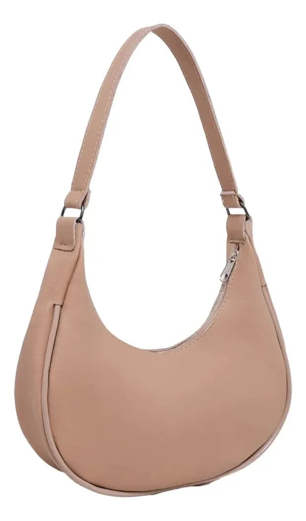 Bolsa Feminina Meia Lua Mão E Ombro Estilosa Moda Blogueira Cor Nude