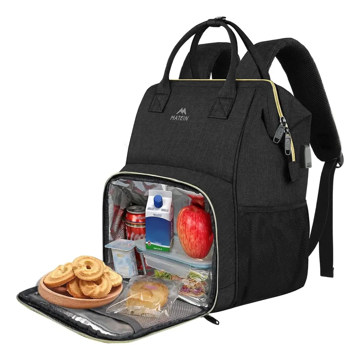 Mochila Térmica Mochila Escolar Mochila De Viagem, Mochila Para Notebook de 15,6 Polegadas Mochila para Almoço, Mochila Grande Com Compartimento Térmico, Ideal Para Piquenique Preta Matein 1368