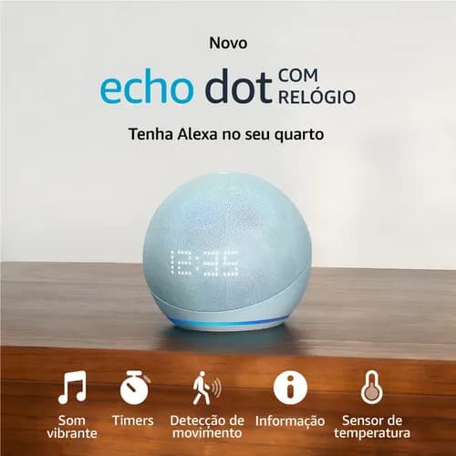 Aexa Echo Dot 5ª Geração Com Relógio Azul Claro Amazon Cor Azul-claro