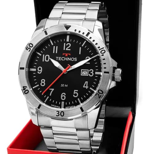 Relógio Technos Masculino Militar Prata - 2115nbq/1p Cor da correia Prateado Cor do bisel Prateado Cor do fundo Preto