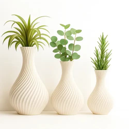 Kit 3 Vasos Modelo Espiral Marx Greg 3d - Decoração Moderna Sala, Rack, Cozinha Cor Branco