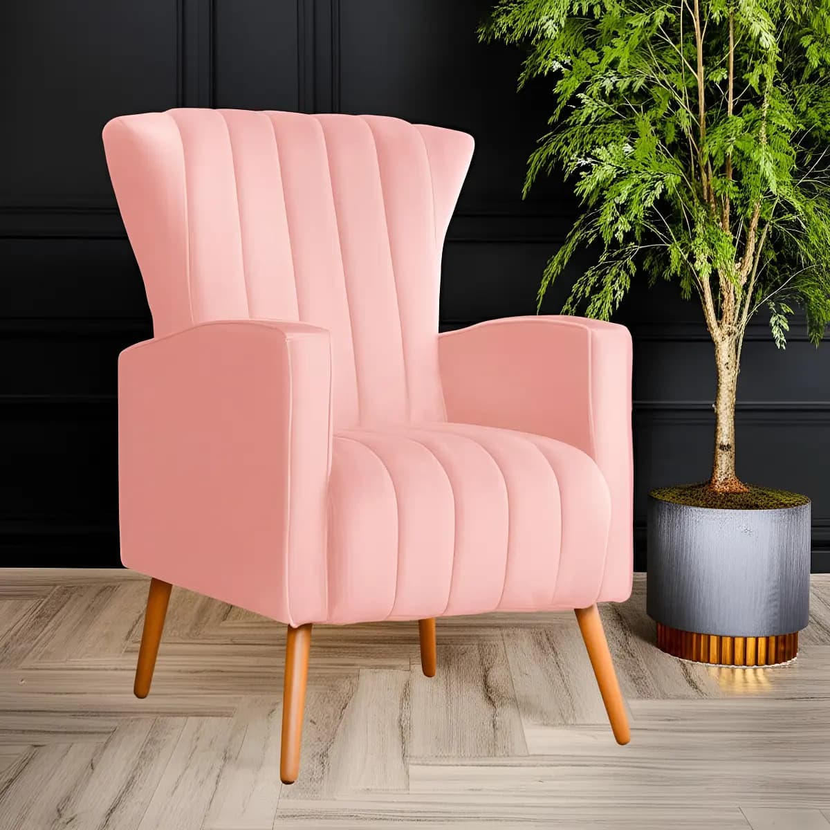 Poltrona Decorativa Melinda Veludo Rosa