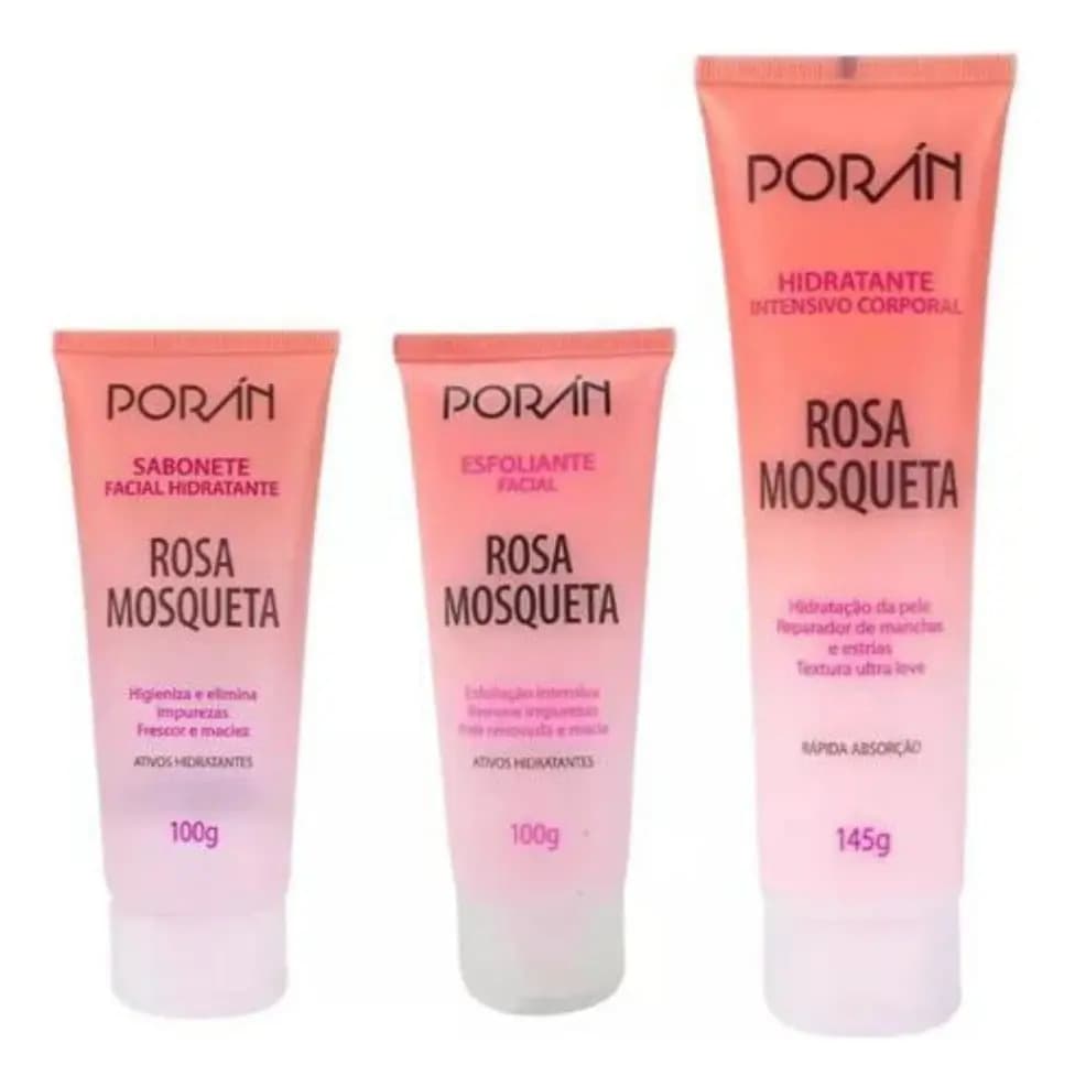 Kit Cuidados Faciais Poran Rosa Mosqueta 3 Itens
