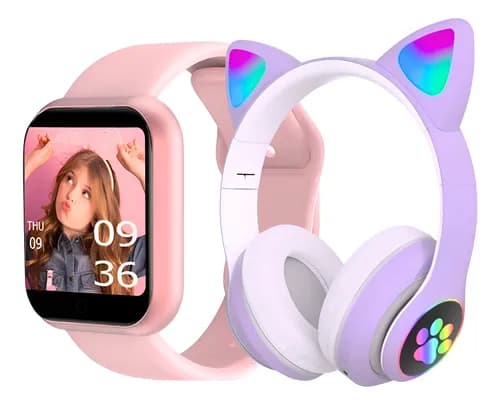 Relógio Smartwatch Feminino + Fone De Ouvido Lad Gatinho Nfe