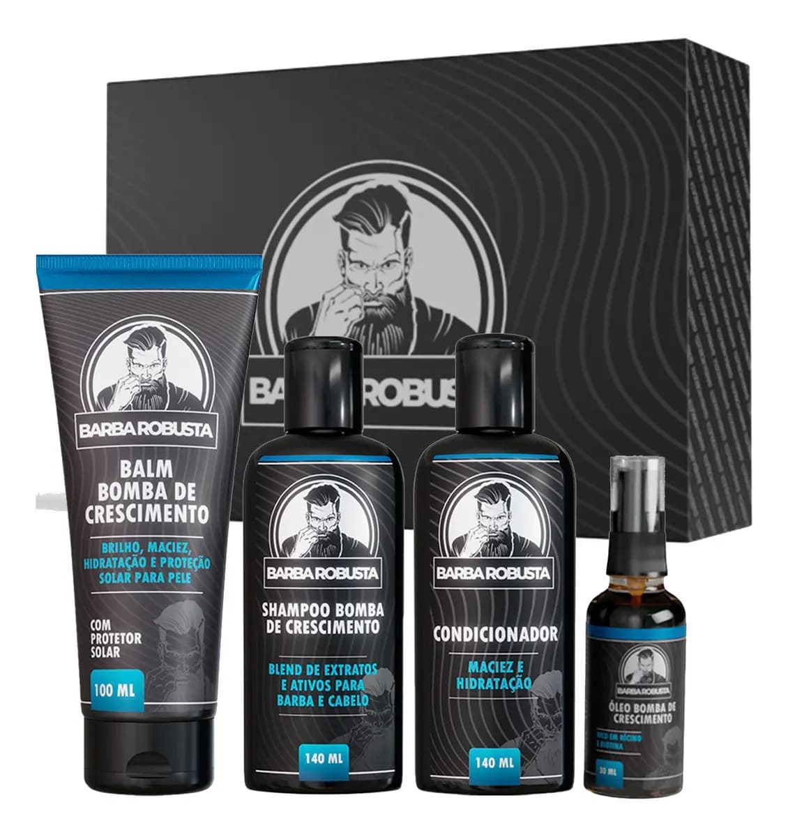 Kit Barba Óleo Shampoo Condicionador Balm Barba Robusta