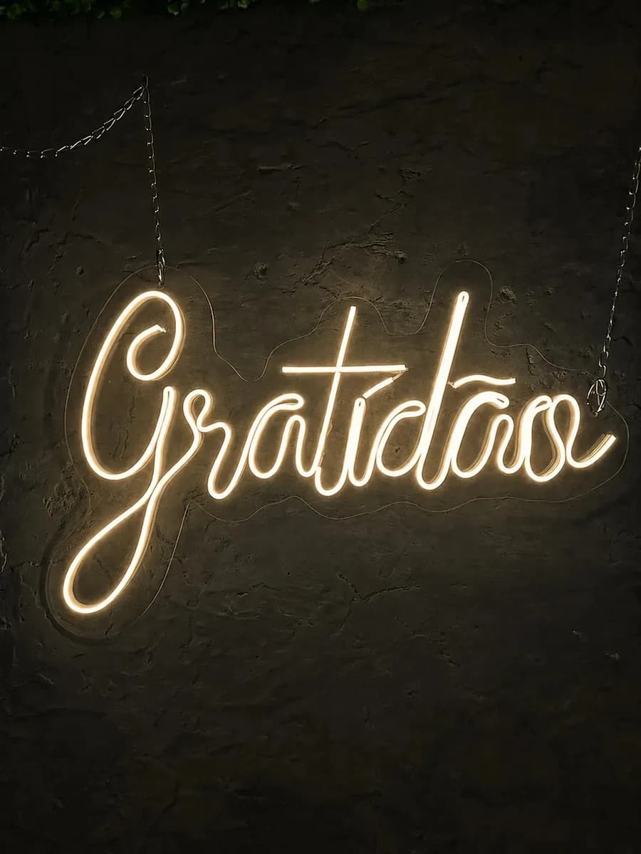 Painel Neon Led Gratidão Quarto Decoração Cor Branco Quente