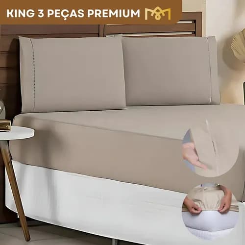 Jogo De Cama King C/ Elástico 3 Peças 400 Fios Fronha Ponto Palito Toque Suave Macio Premium Cor Caqui
