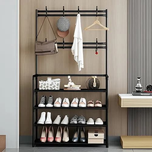 Sapateira Organizador Porta Sapatos 12 Pares HW com 8 Ganchos Cor Preto