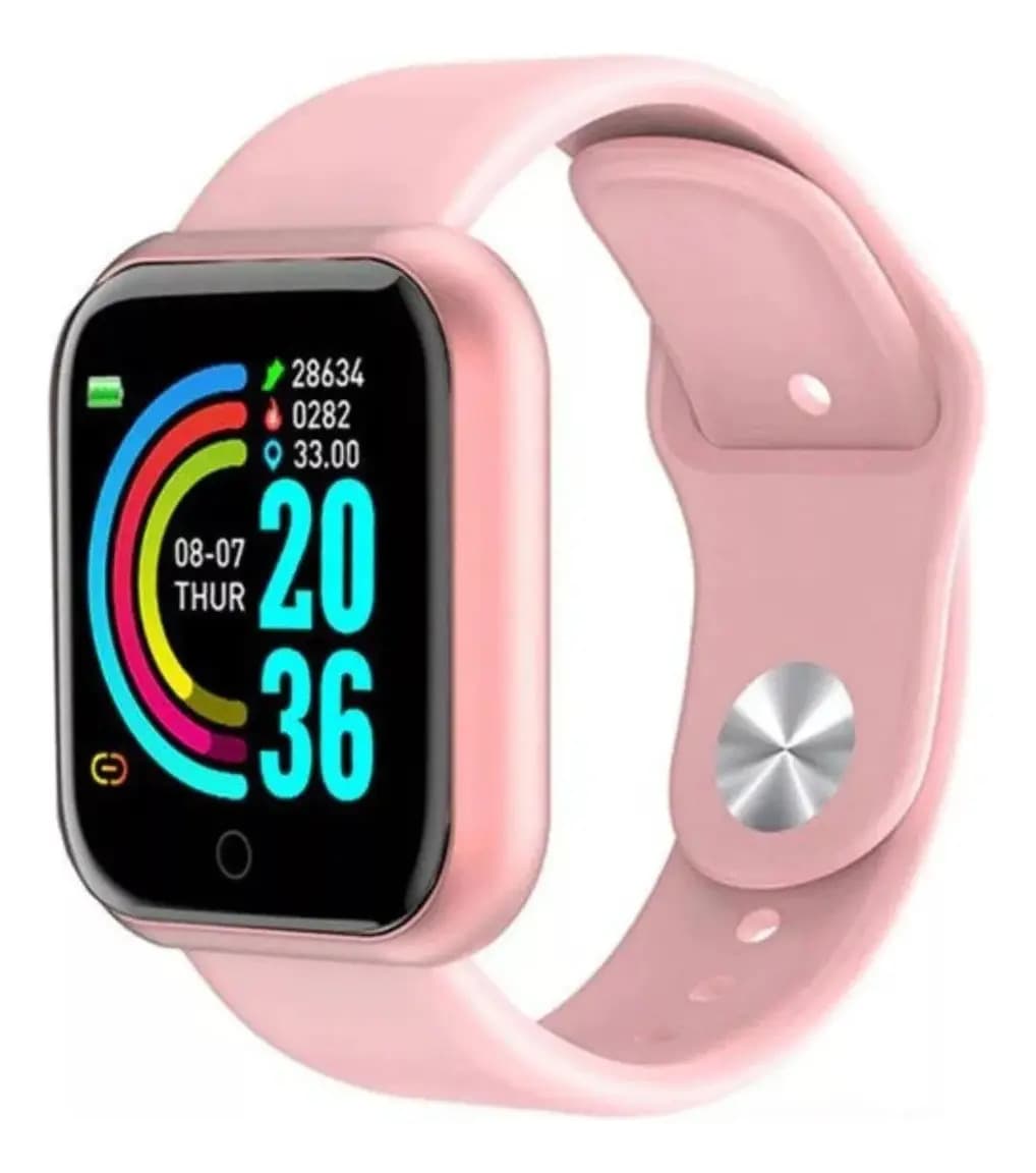 Relogio Inteligente Smartwatch Y68 Bluetooth Fitness Sports Caixa Rosa Pulseira Rosa