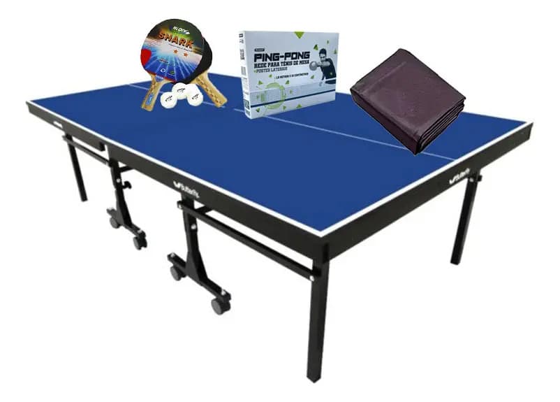 Mesa Ping Pong 1008 Klopf + Kit Completo 5094 + Capa Aberta Cor Azul