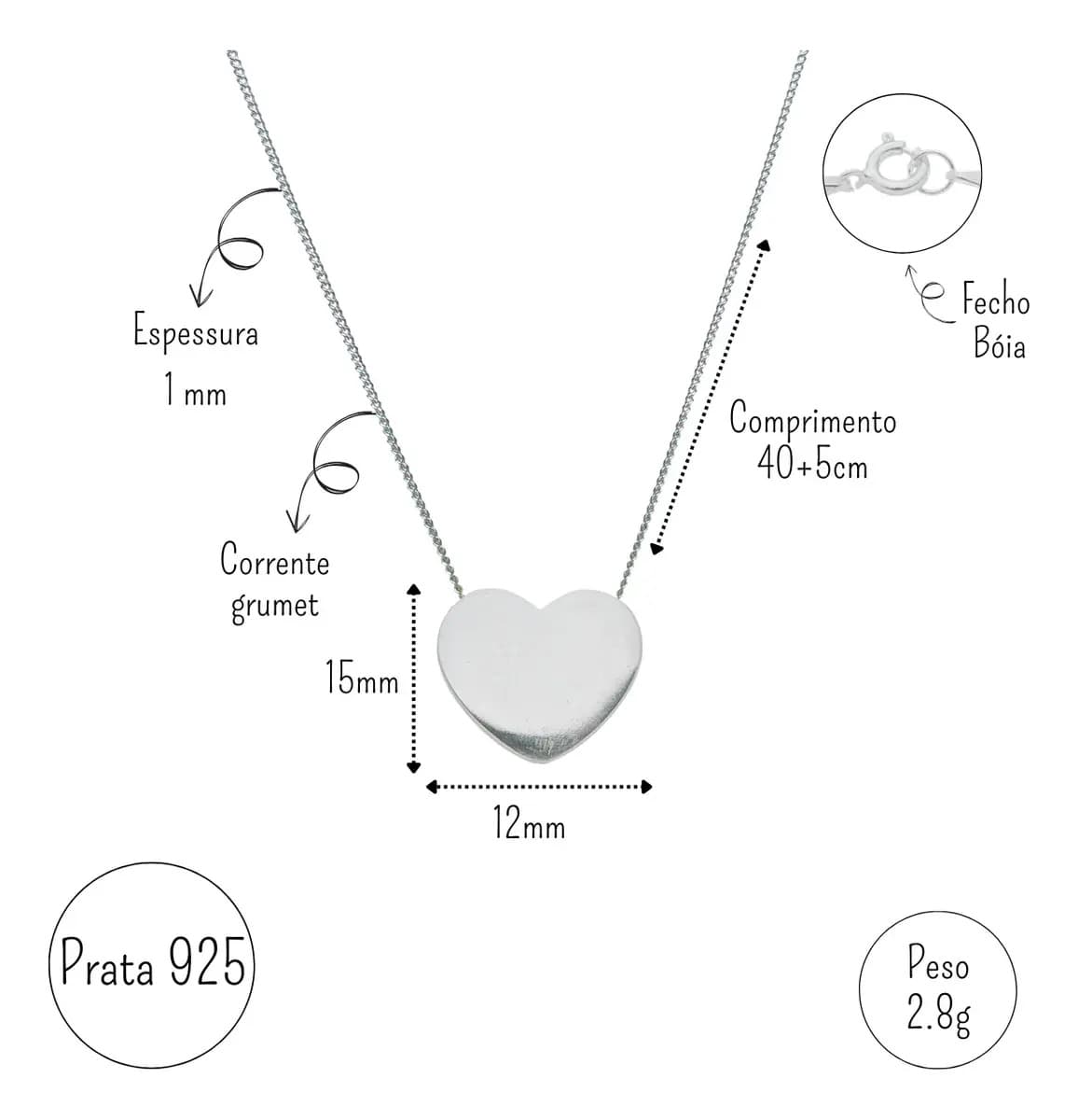 Colar Corrente Veneziana Prata 925 Pingente Coração 45cm