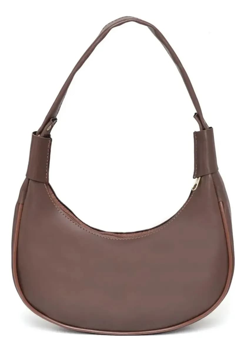 Bolsa Meia Lua Feminina Estilosa Lisa Marrom Liso