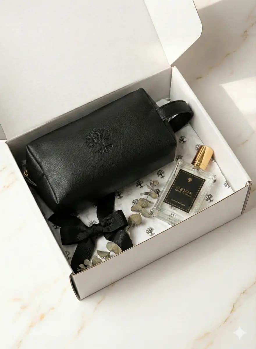 Kit Necessaire Couro Premium +perfume Masculino Kit Presente Preta Perfume