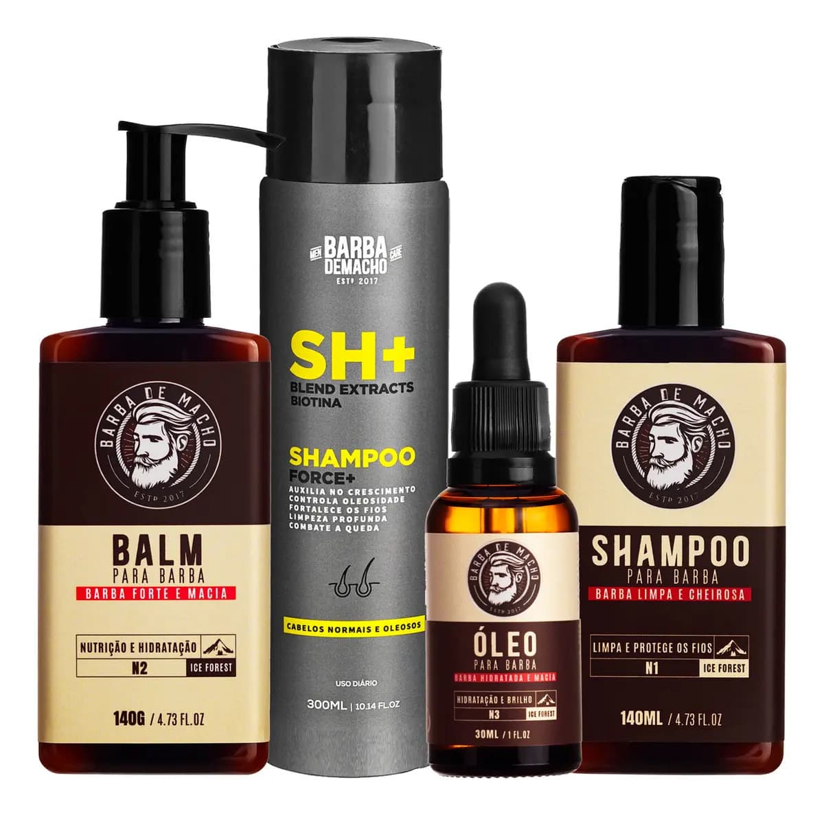 Kit Barba E Cabelo Shampoo Antiqueda + Balm + Óleo