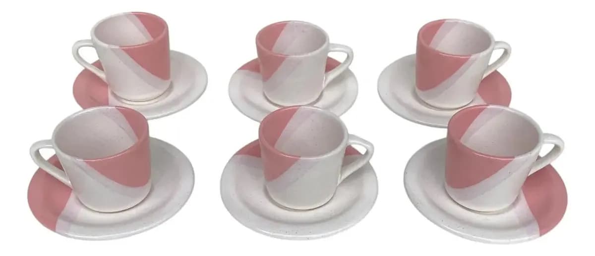 Jogo Xicaras De Chá 12 Pçs Cerâmica Cor Rosa Atual