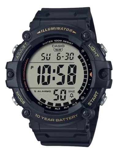 Relógio de pulso digital Casio AE-1500 WHX Pulseira extra Grande - fundo cinza - bisel preto/amarelo