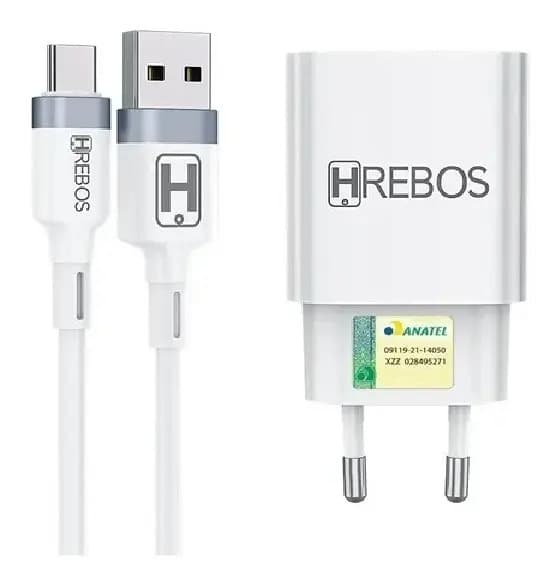 Carregador Turbo Hrebos USB-C 6A Preto/Branco Para Celular