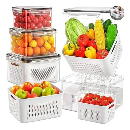 Kit 3 Organizadores Geladeira 5.6 Litros Com Tampa Antivazamento Alimentos Vegetais Cesto Porta Frutas Clear Fresh - Marca Macater