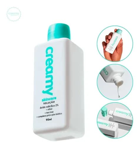 Creamy Skincare Ácido Salicílico 90ml | Ameniza Linhas Finas Rápida Absorção Diminui o Brilho Excessivo Diminui os Cravos Peles Mistas Oleosas Noturno e Diurno