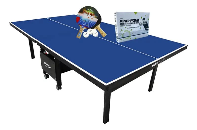 Mesa Ping Pong Klopf 1084 Dobrável Azul Com Paredão e Kit