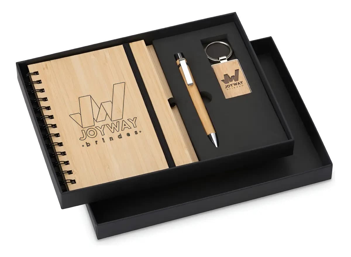 25un Kit Executivo Ecológico Bambu Convenção Personalizados