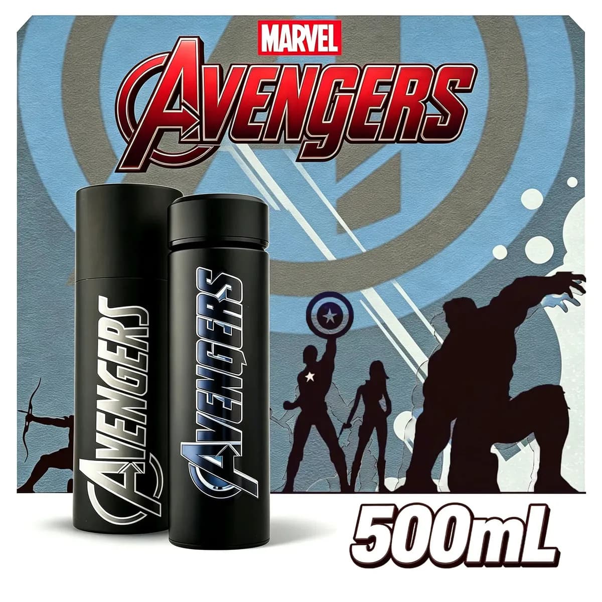 Garrafa Inox TéRmica Preto Fosco Vingadores 500ml Marvel Garrafa Termica Agua Garrafa Termica Inox
