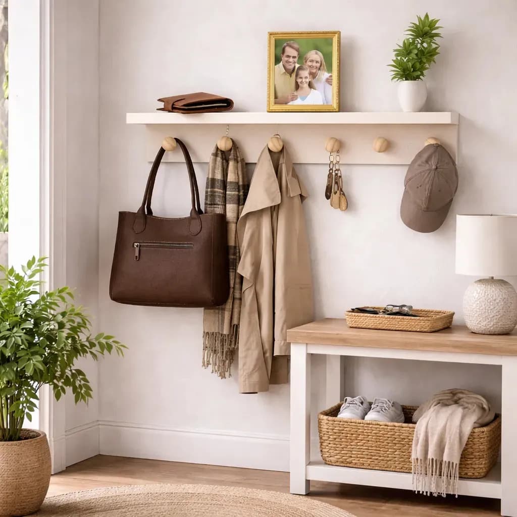 Cabideiro De Parede Organizador Prateleira Decorativa Mdf Prateleira Decorativa Cabideiro Branco