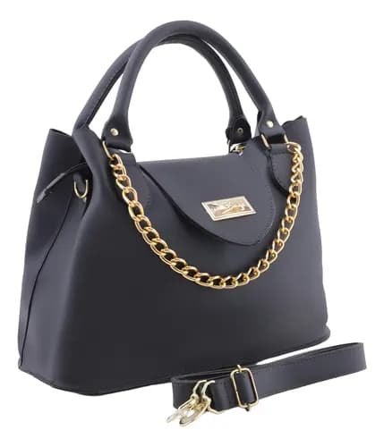 Bolsa Feminina Com Detalhe Em Corrente Alça De Mão E De Lado