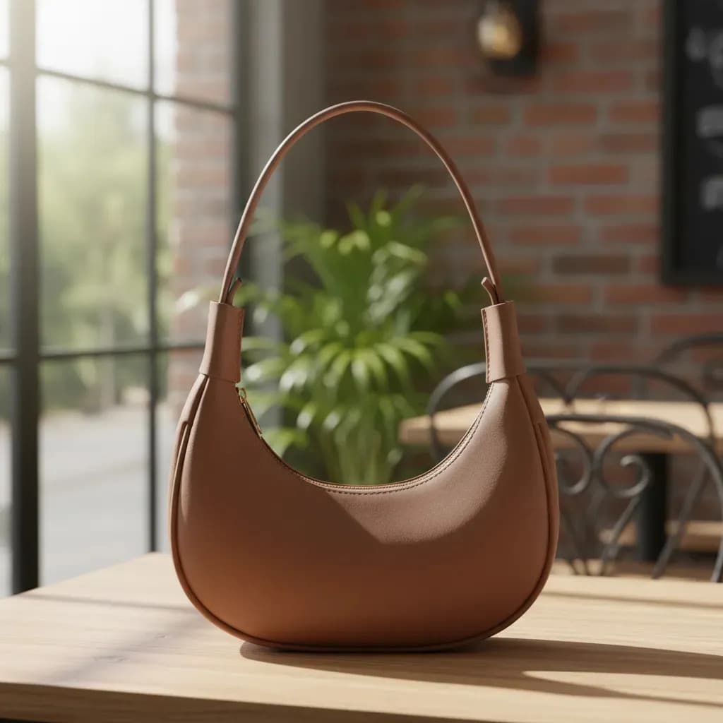 Bolsa Meia Lua Feminina Estilosa Lisa Caramelo Liso Dourada