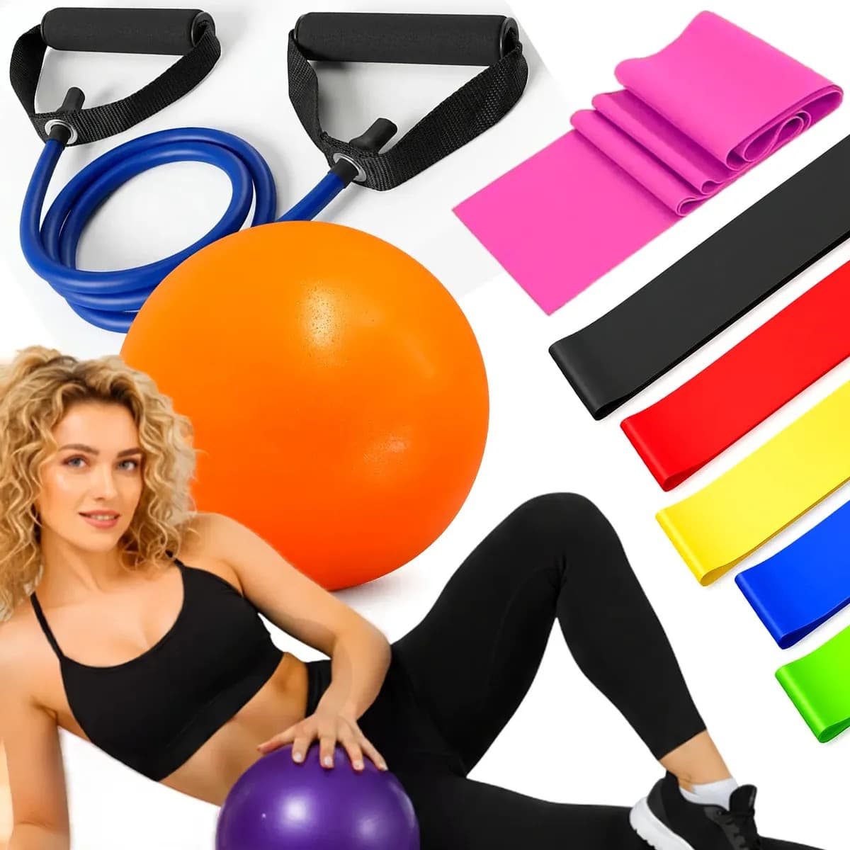 Kit Bola Pilates Elástico Mini Band Exercício Treino Faixa Bola Fisioterapia Elástico Extensor Treino Em Casa Academia