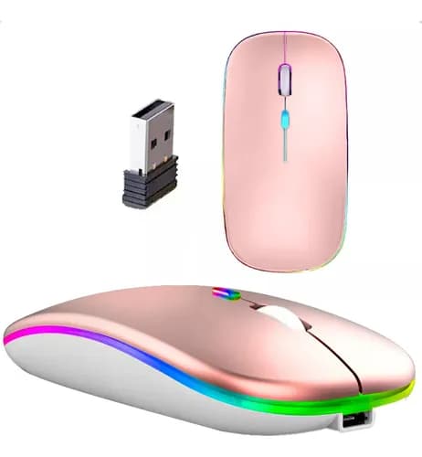 Mouse Sem Fio Recarregável Wireless Optico Led Rgb Ergonômico Sem Fio Para Pc Desktop Notebook Tablet Smartphone Davely Rosa