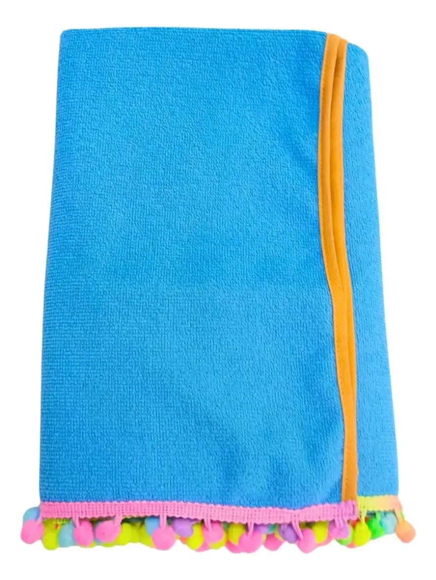 Canga Toalha Canga De Praia Atoalhada Saída De Praia Piscina Azul Com Pompom Colorido