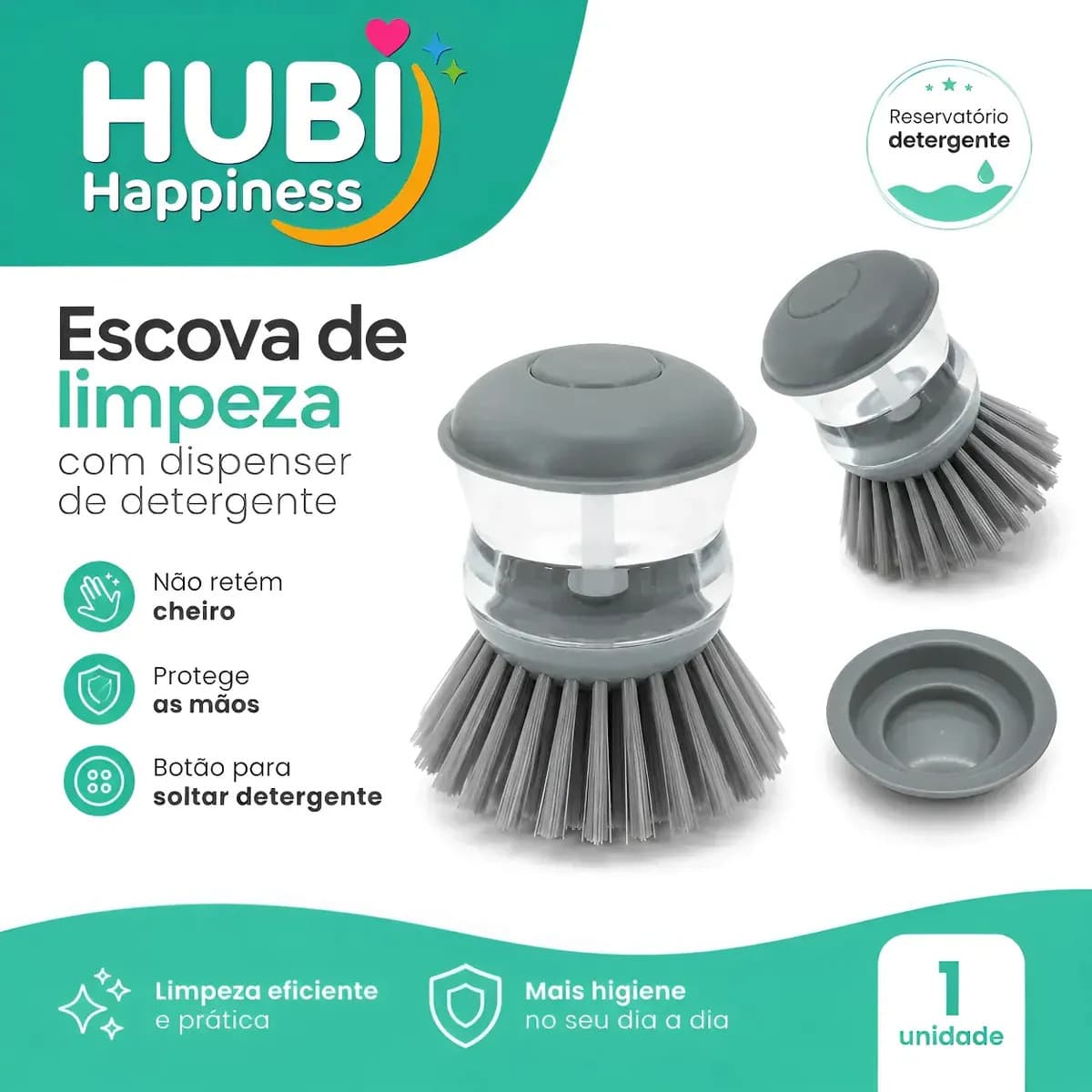 Escova Limpeza Dispenser Detergente Casa Limpeza Cozinha Cinza