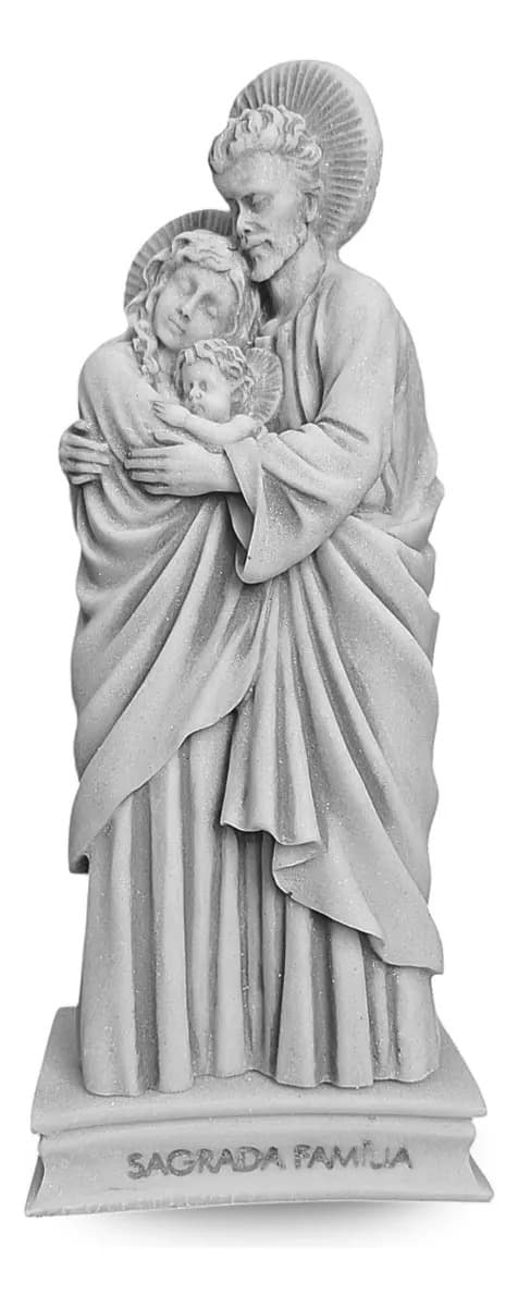 Imagem Sagrada Família Em Mármore Escultura Moderna 26cm Cor Branca