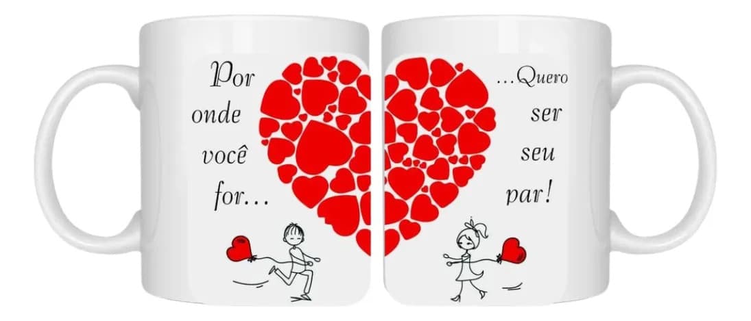 Kit Caneca Casal Dia Dos Namorados Linda Estampagem Branco Coração