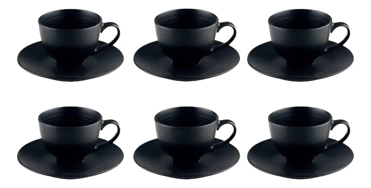 Jogo Xicaras De Café Com Pires 85ml Kit 6 Cerâmica