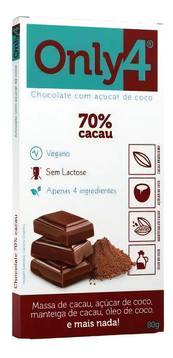 Kit Chocolate Vegano Only4 70% Cacau Sem Lactose 3x80g